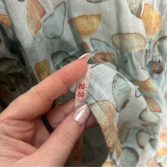 Click Color Me Cotton Linen Peplum Button Front Abstract Sage Green Blouse Large - Picture 9 of 9